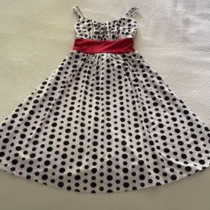 Polka dot black & white dress w/attached red bow